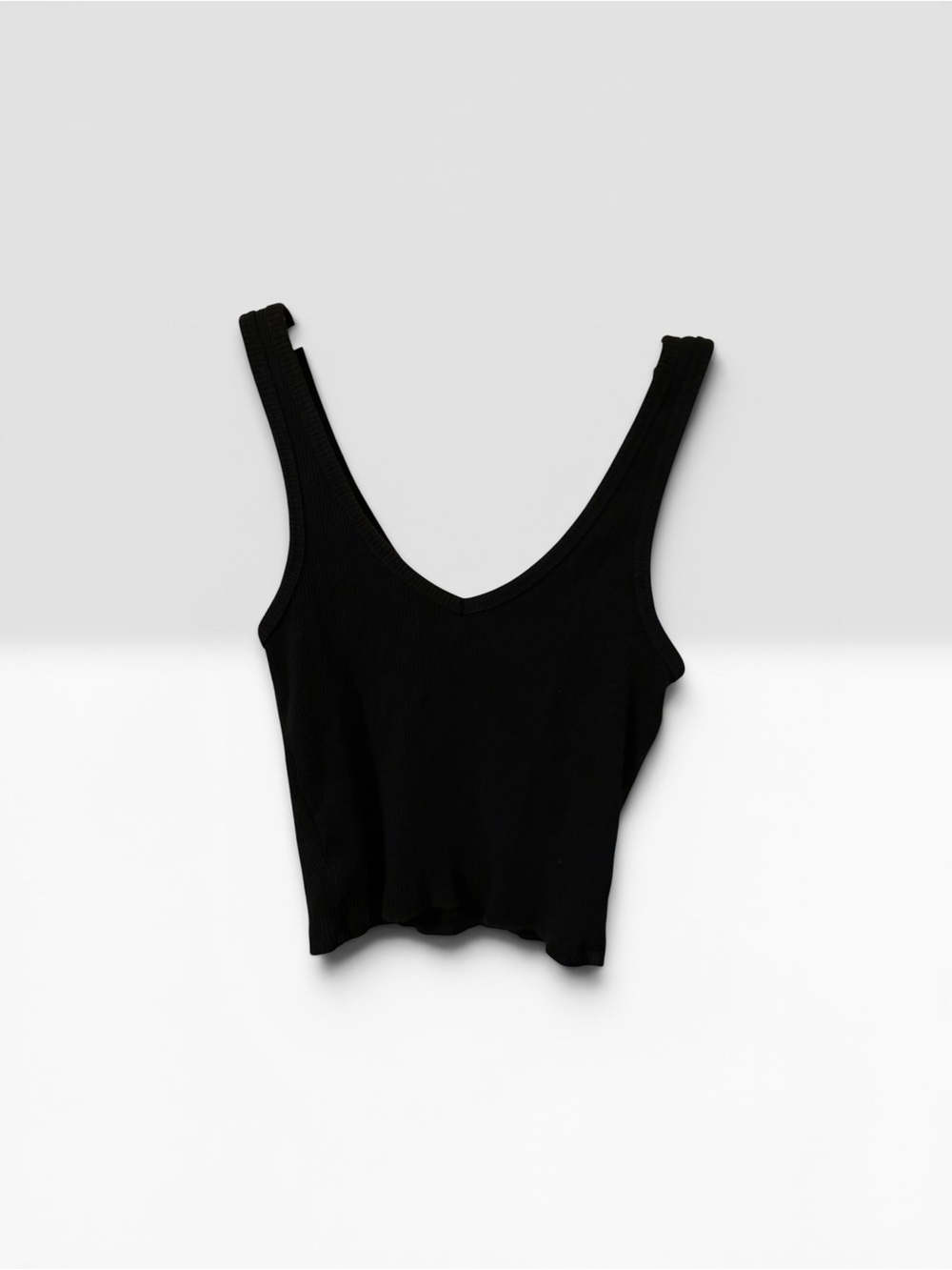 Black Ribbed V-Neck Tank Top - Women